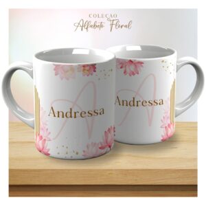 Pacote de Artes Caneca Alfabeto Floral V24
