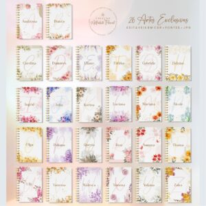 Pacote de Artes Agenda Alfabeto Floral V24