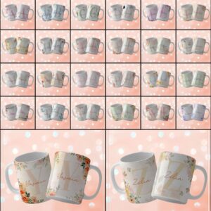 Pacote de Artes Caneca Alfabeto Floral V23
